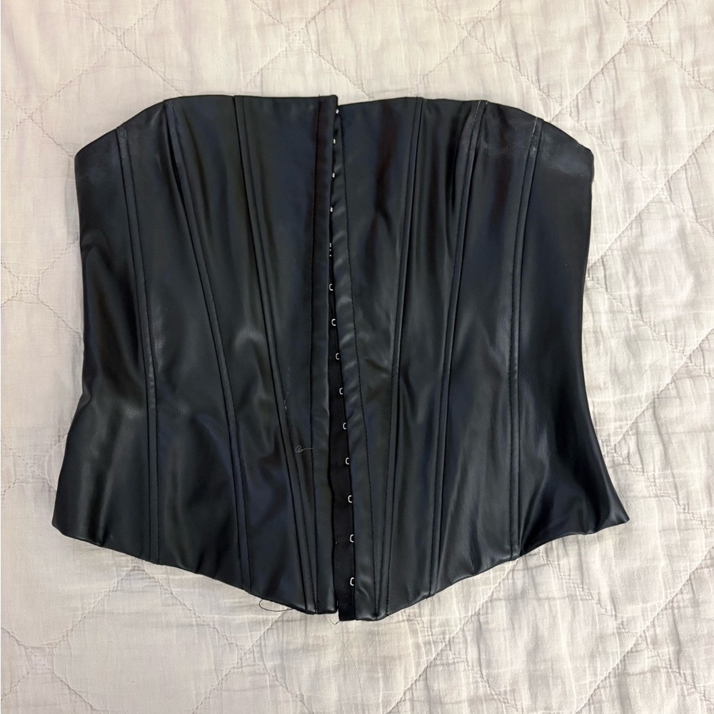 Zara Black Faux Leather Corset Top
